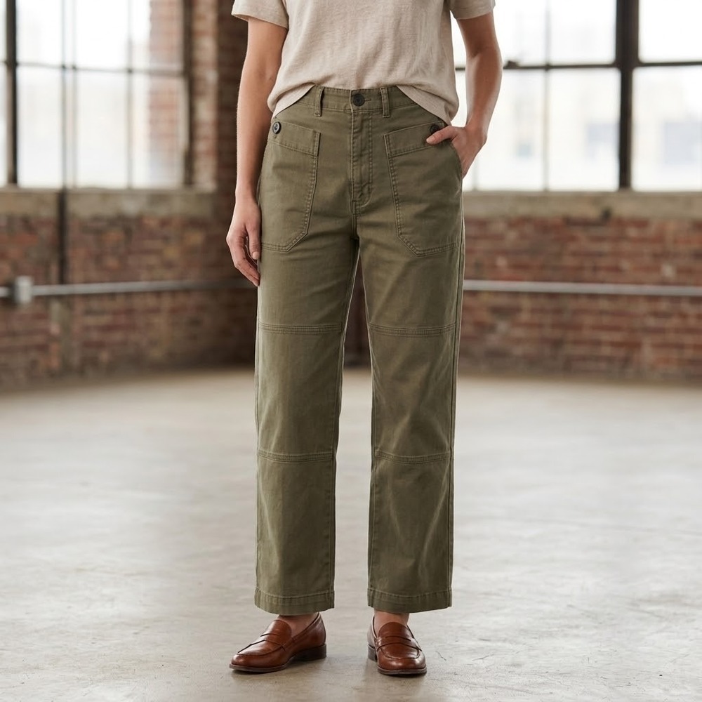 High Rise Utility FRAME Olive Green Cotton Wide Leg Pants Size 30 L Large